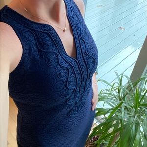 Navy crochet Lilly Pulitzer maxi with lovely detailing on chest.